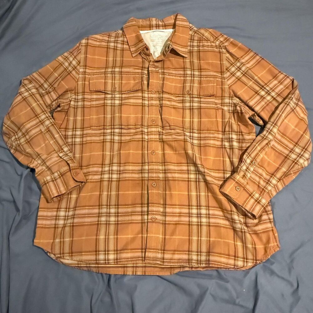 REI Cooperative Shirt Mens XL Orange Long Sleeve‎ Plaid Flannel Button Up Casual